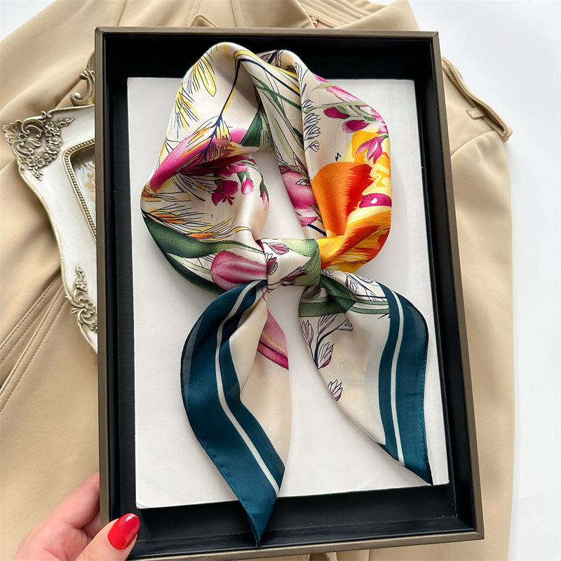 Korean Style 70cm Square Silk Scarf with Letter Print