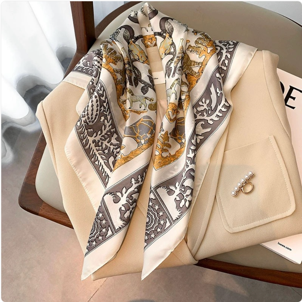 Striped Square Silk Scarf