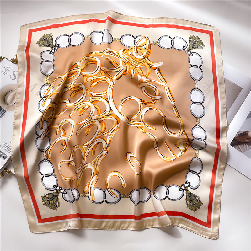 Korean Style 70cm Square Silk Scarf with Letter Print