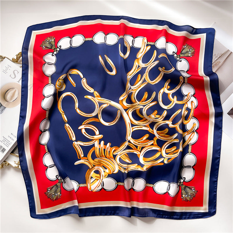 Korean Style 70cm Square Silk Scarf with Letter Print