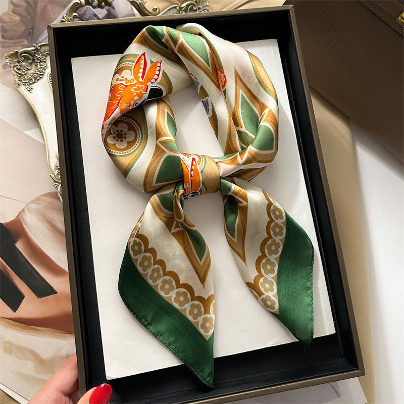 Korean Style 70cm Square Silk Scarf with Letter Print