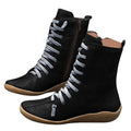 Womens Fashion Sneaker Booties Casual Leather Lace Up Ankle Boots Walking Shoes Vintage Retro Round Toe Side Zip Flat Short Boots for Women Men Ladies (R2-Black 9)