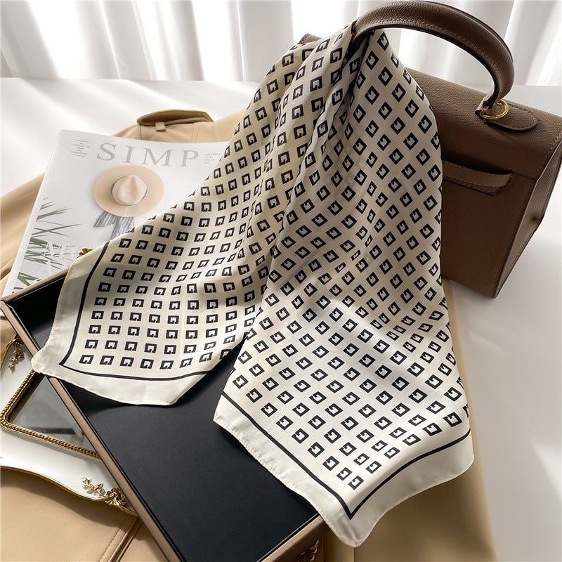 Korean Style 70cm Square Silk Scarf with Letter Print