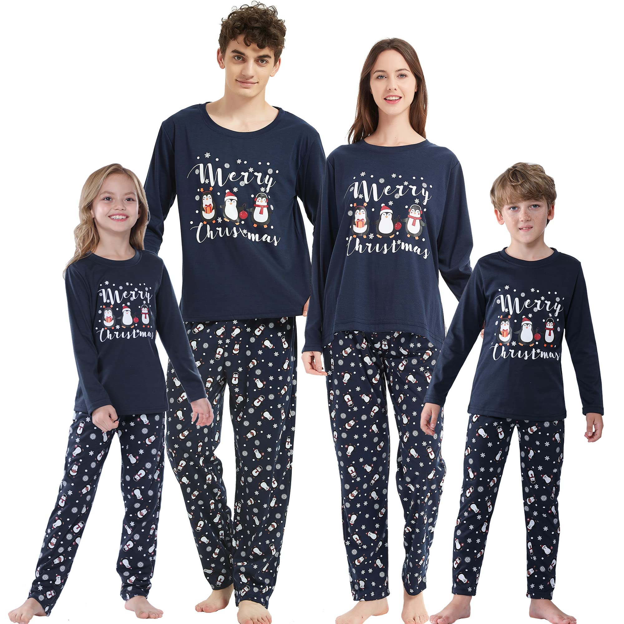 Vozanet Famliy Matching Pajama Sets With Penguin Cute Cartoon Christmas Sleepwear Lovely Jammies for Whole Family Xmas Clothes Penguin-Kids 2T