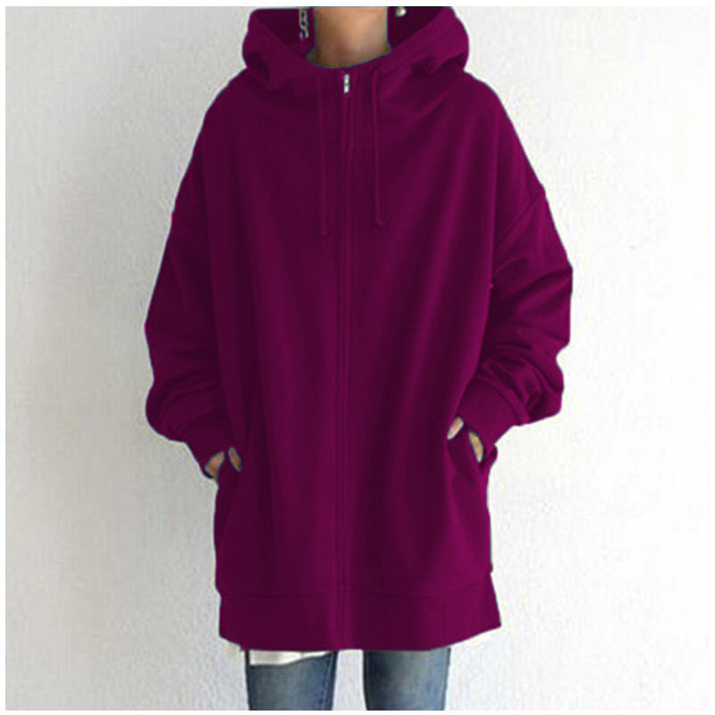 كنزة رياضية نسائية بغطاء رأس بسحاب كامل ونسيج رقيق