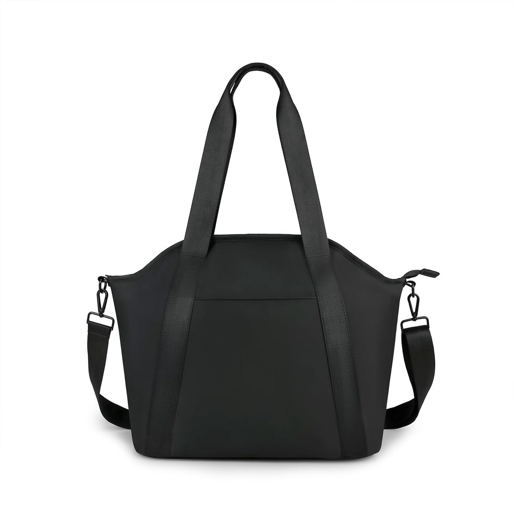 Diaper Bag Tote for Women Stylish Baby Bag Black PU Messengers Bag with Wet BagStroller Hooks (Black)