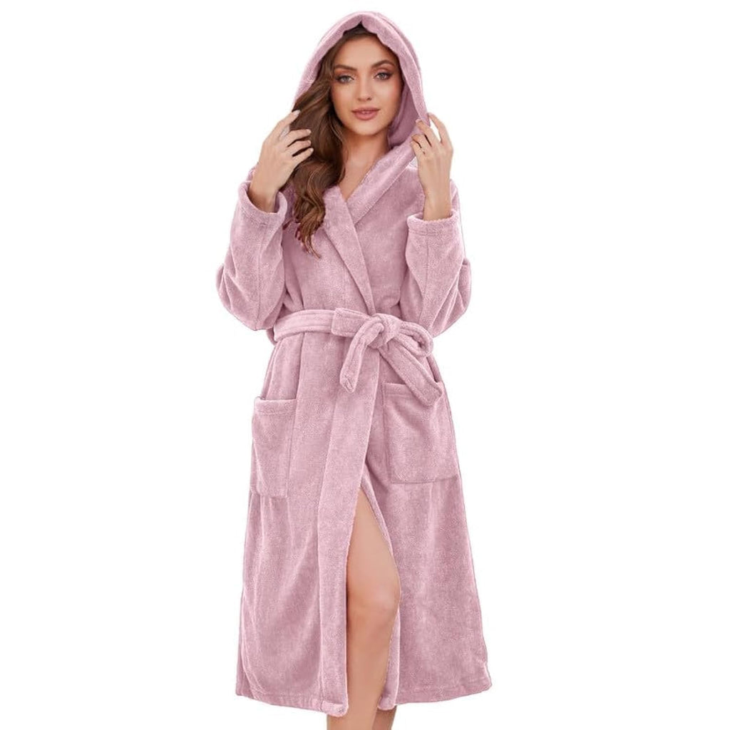 U2SKIIN Womens Fleece Hooded Robe Soft Warm Bathrobe for Women Long Plush Loungewear(Light Pink L/XL)