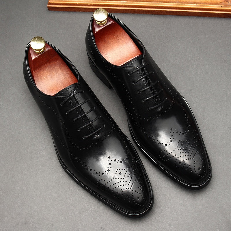 Men's British Leather Pointed Toe Lace-up Business Shoes