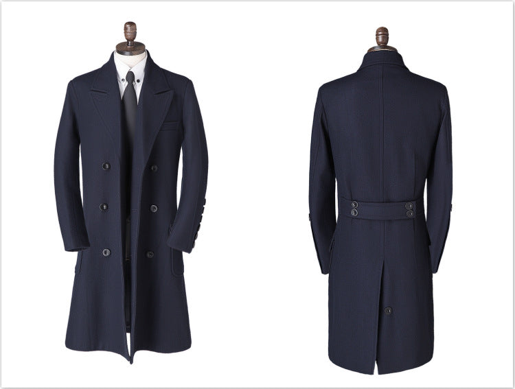 Men's Wool Blend Double Breasted Long Coat (British Style)