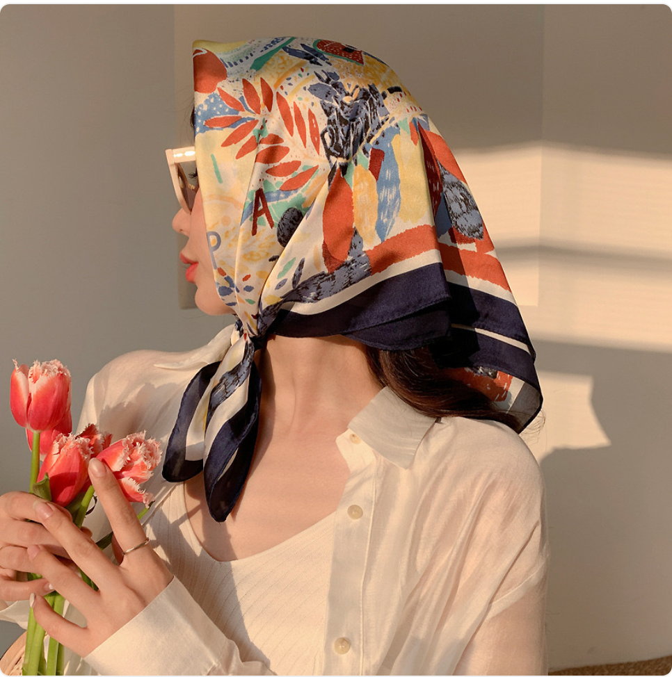 Striped Square Silk Scarf