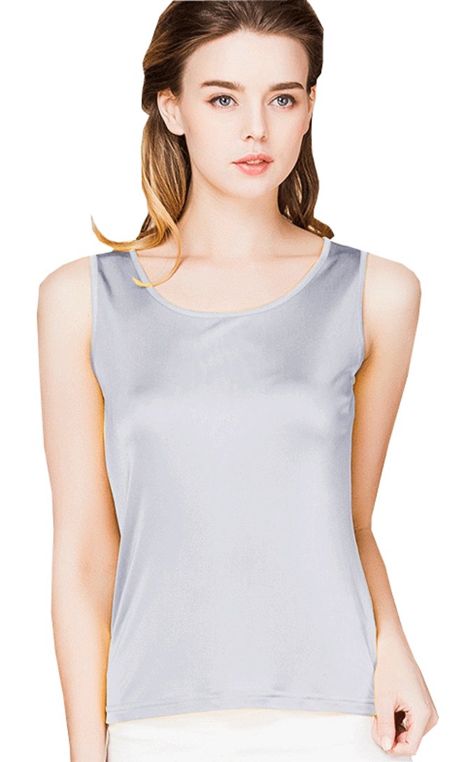 METWAY Womens Silk Tank Tops/Mulberry Silk Sleeveless Blouses/Summer Real Silk Sleeveless T-Shirt Small Silver Grey