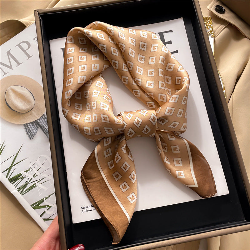 Korean Style 70cm Square Silk Scarf with Letter Print