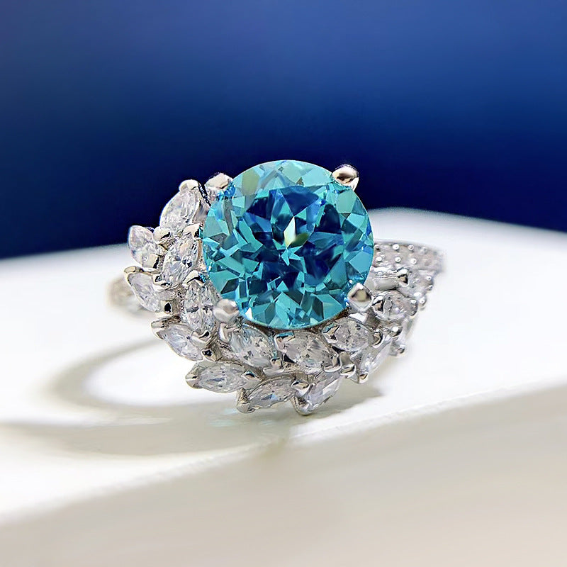 Bague de fiançailles ronde en argent S925 avec strass