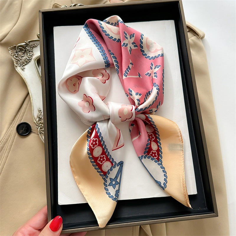 Korean Style 70cm Square Silk Scarf with Letter Print