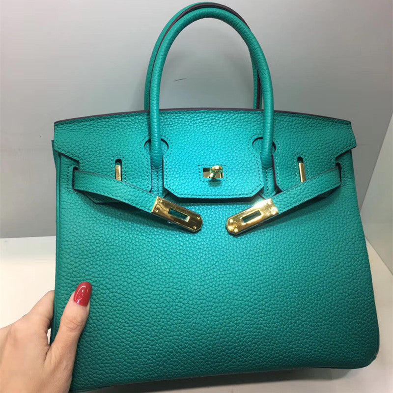 Platinum Bag, Lake Green Handbag, Lychee Texture Bag
