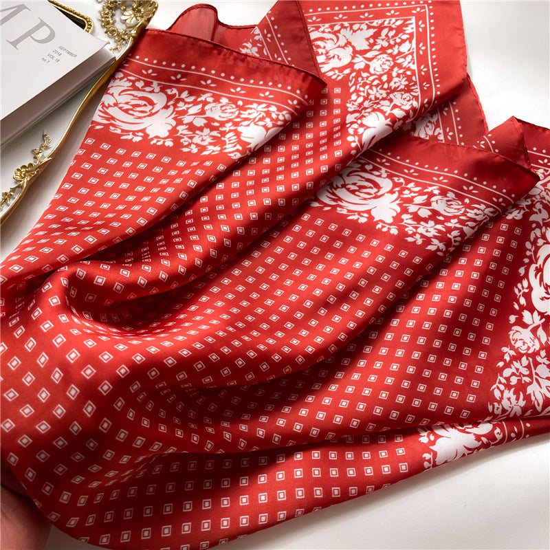 Korean Style 70cm Square Silk Scarf with Letter Print
