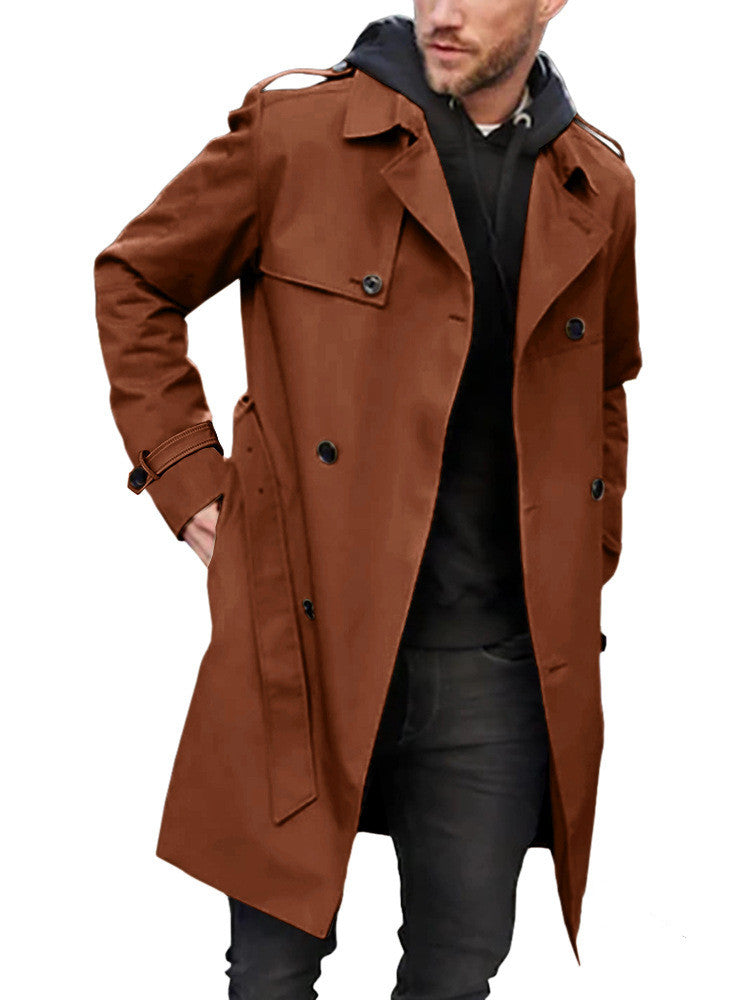 Men's Slim Double-Breasted Long Sleeve Trench Coat
