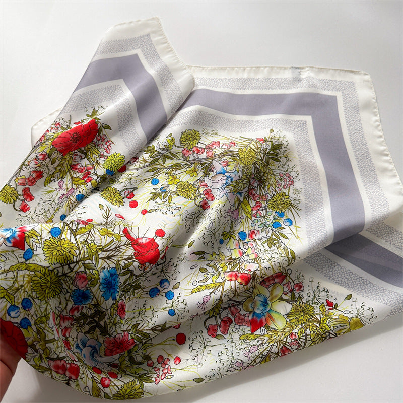 Korean Style 70cm Square Silk Scarf with Letter Print