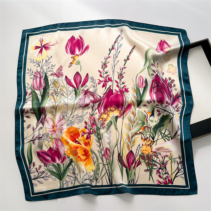 Korean Style 70cm Square Silk Scarf with Letter Print
