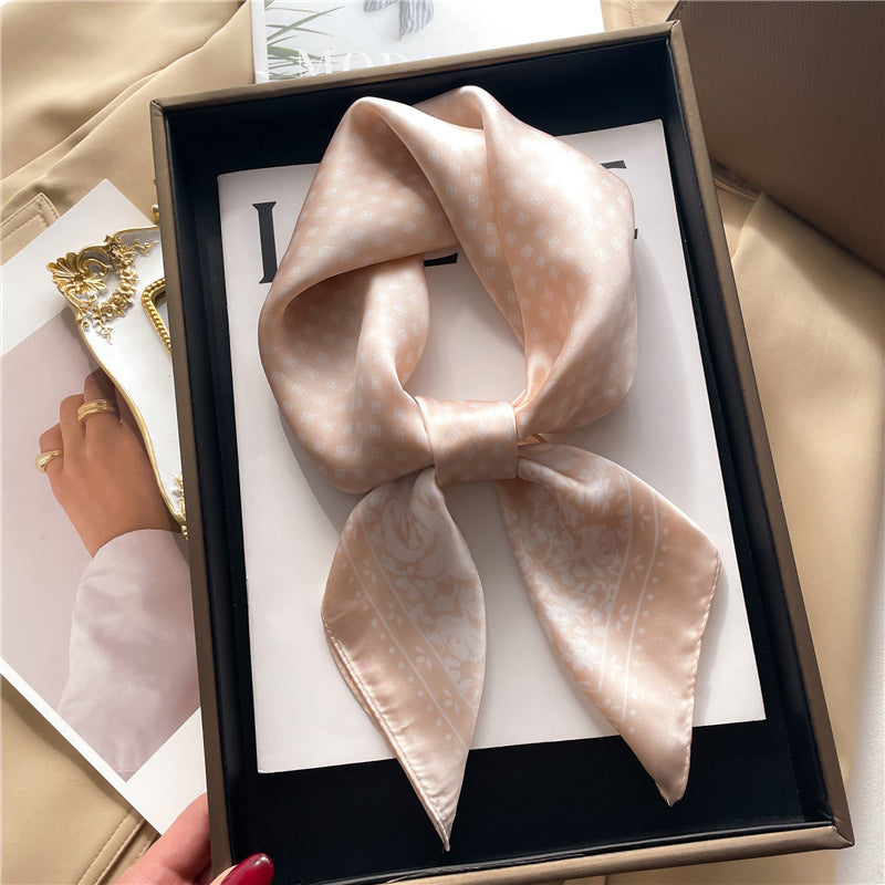 Korean Style 70cm Square Silk Scarf with Letter Print