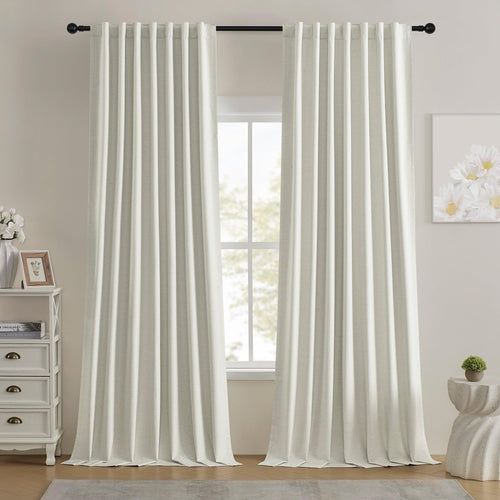 BSfullts Full Blackout Linen Curtains 108 Inch Long Natural Pinch Pleated Back Tab Cream Drapes Room Darkening Noise Reducing Curtains for Bedroom Living Room 2 Panels Set 52W