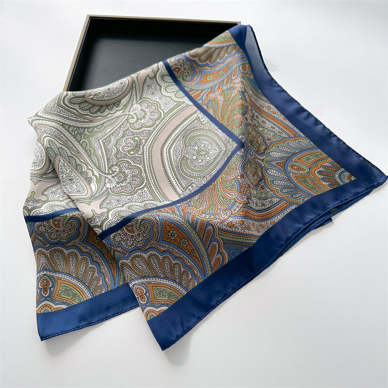 Korean Style 70cm Square Silk Scarf with Letter Print