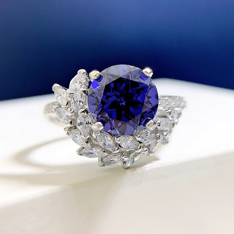 Bague de fiançailles ronde en argent S925 avec strass