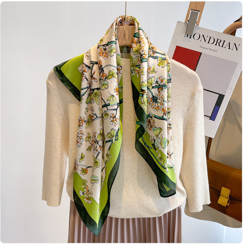 Striped Square Silk Scarf