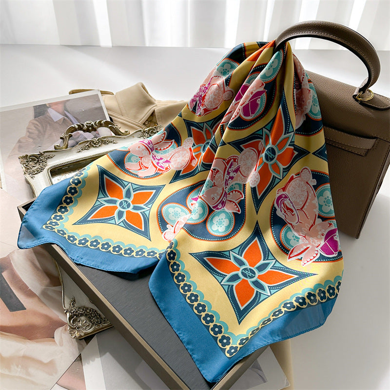 Korean Style 70cm Square Silk Scarf with Letter Print