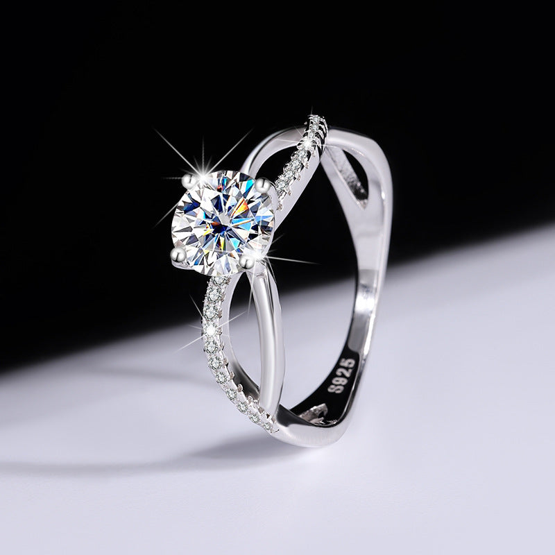 Bague de fiançailles en argent sterling authentique avec moissanite