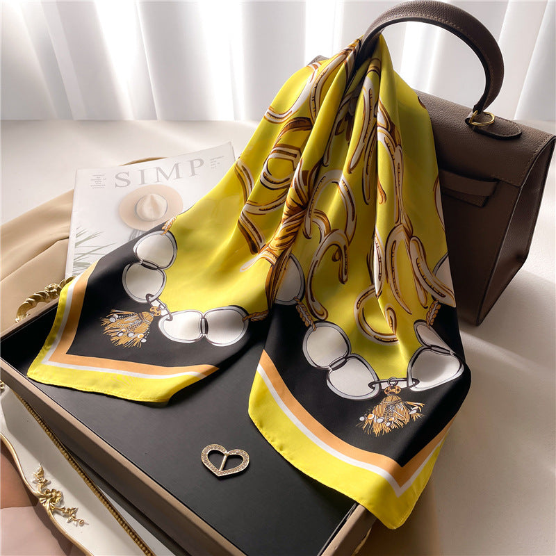 Korean Style 70cm Square Silk Scarf with Letter Print