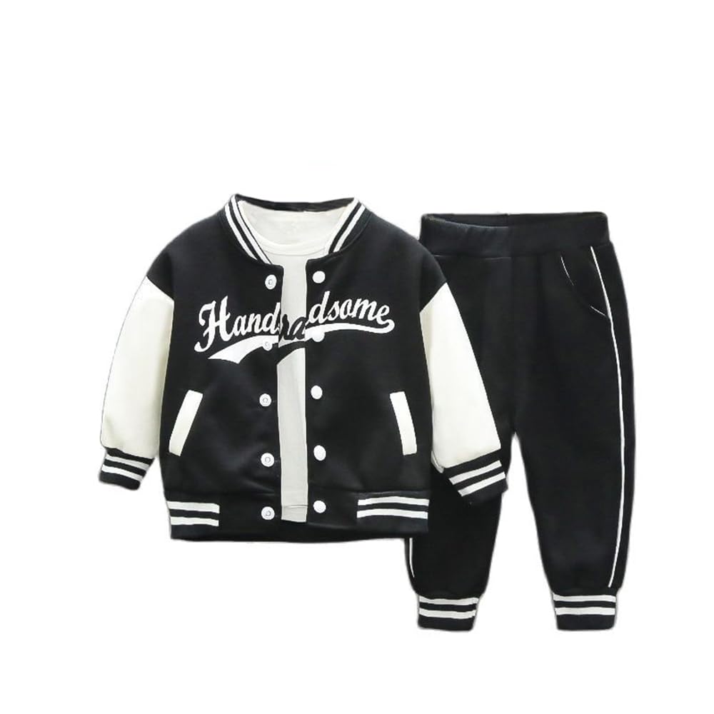 YIKIURL Baby Sports outfit clothes for boys&girls Baseball jacket +T shirt+pant 3 pieces kids school clothing (as1 age 4_years 5_years Black)