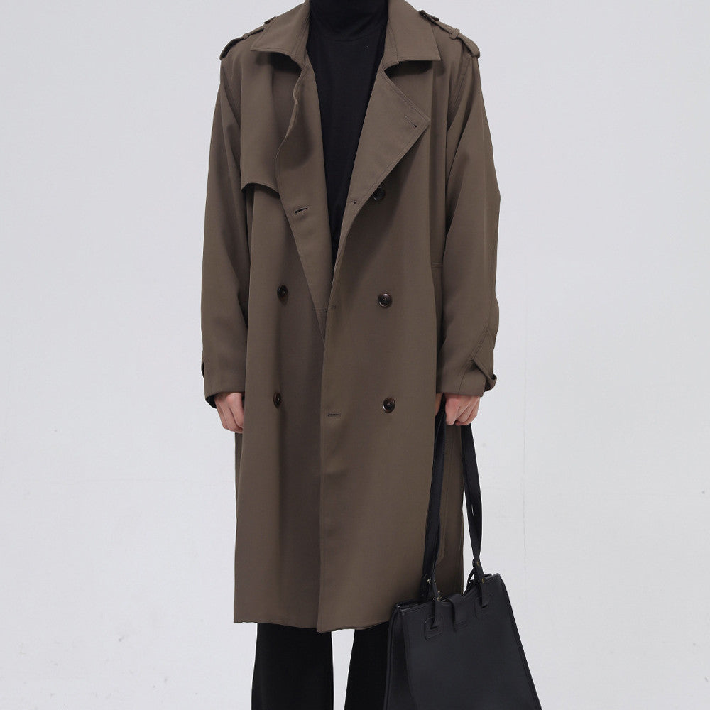 Men's Double Breasted Simple Trench Coat with Belt