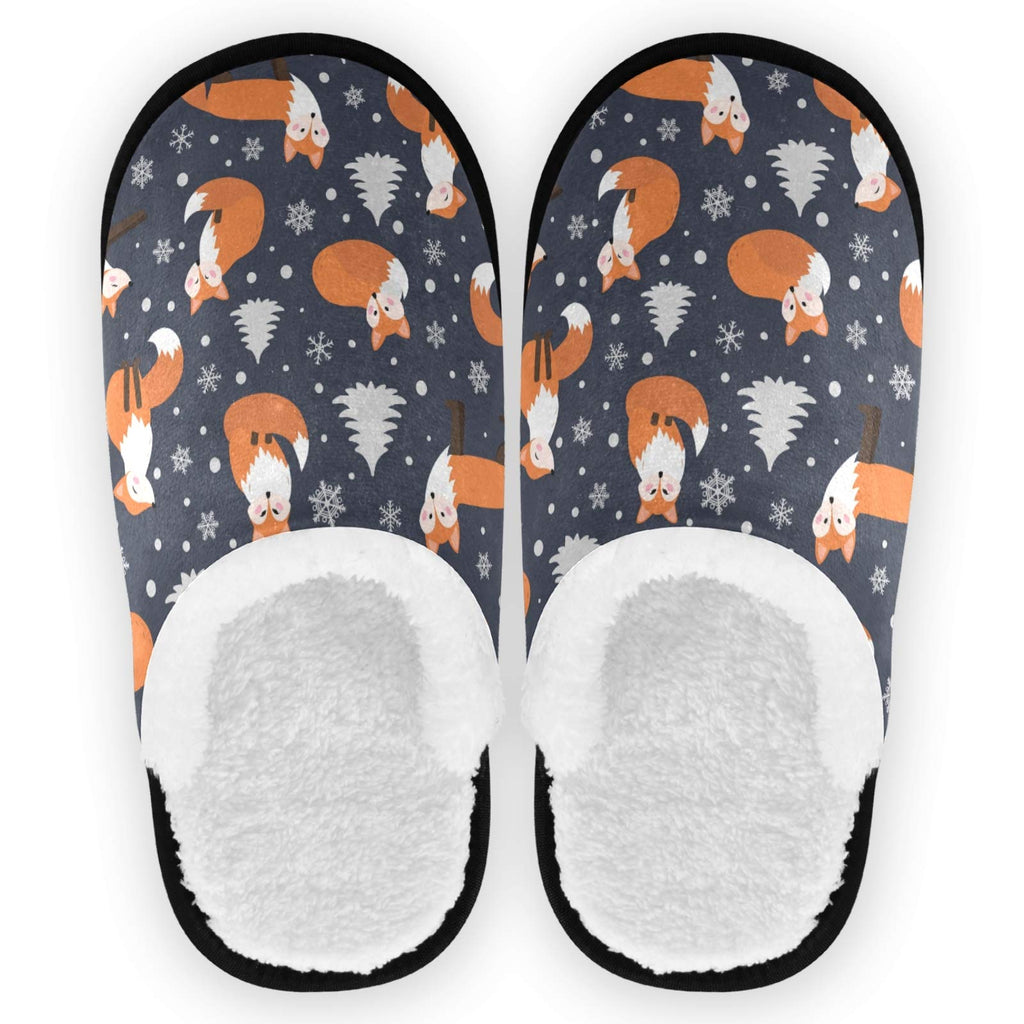 visesunny Cozy Fuzzy Plush Fleece Slippers for Women Men Fox Snowflake Christmas Tree Black Pattern Soft Memory Foam Ladies House Shoes Warm Bedroom Flat Shoe Indoor Outdoor