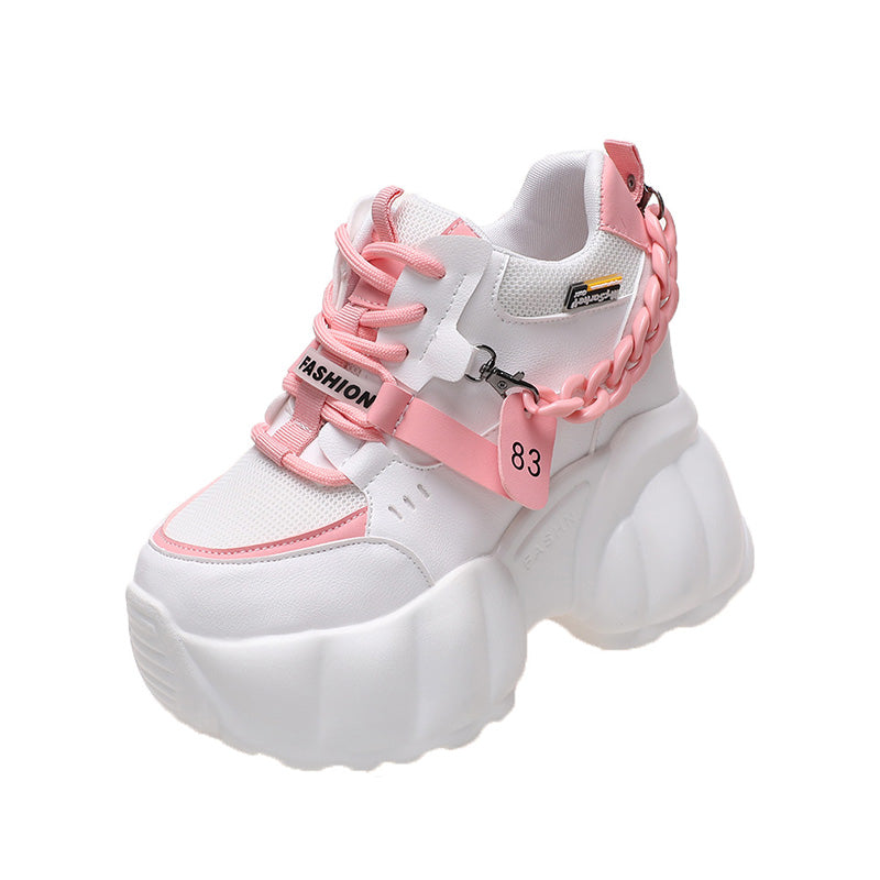 Ladies' White Fashion Sports Shoes with 10CM Thick Sole