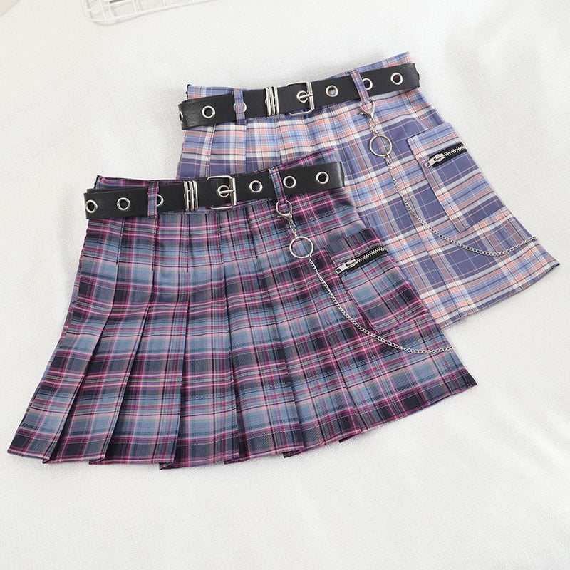 High Waist Pleated A-Line Skirt with Pockets