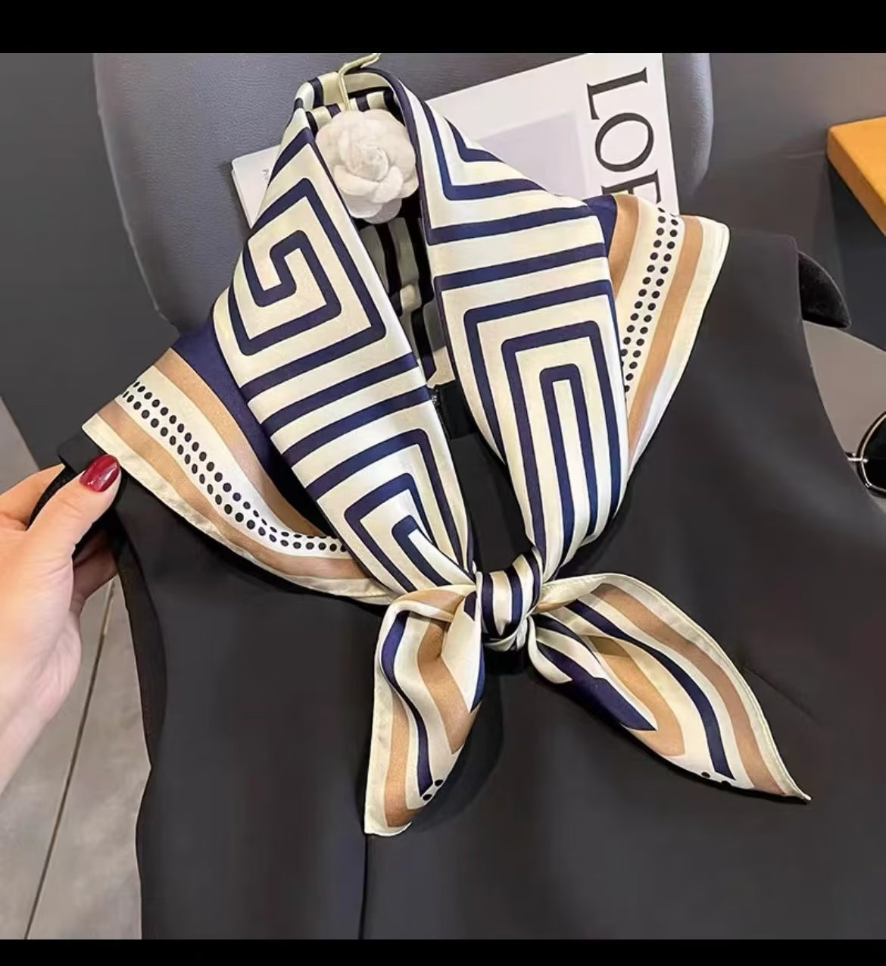 Striped Square Silk Scarf