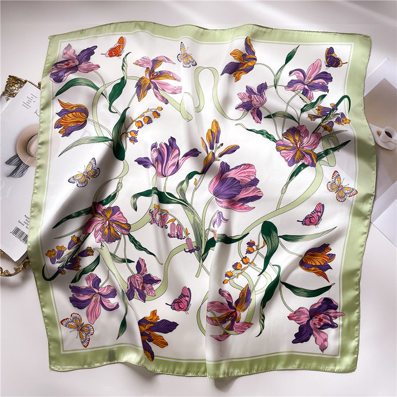 Korean Style 70cm Square Silk Scarf with Letter Print
