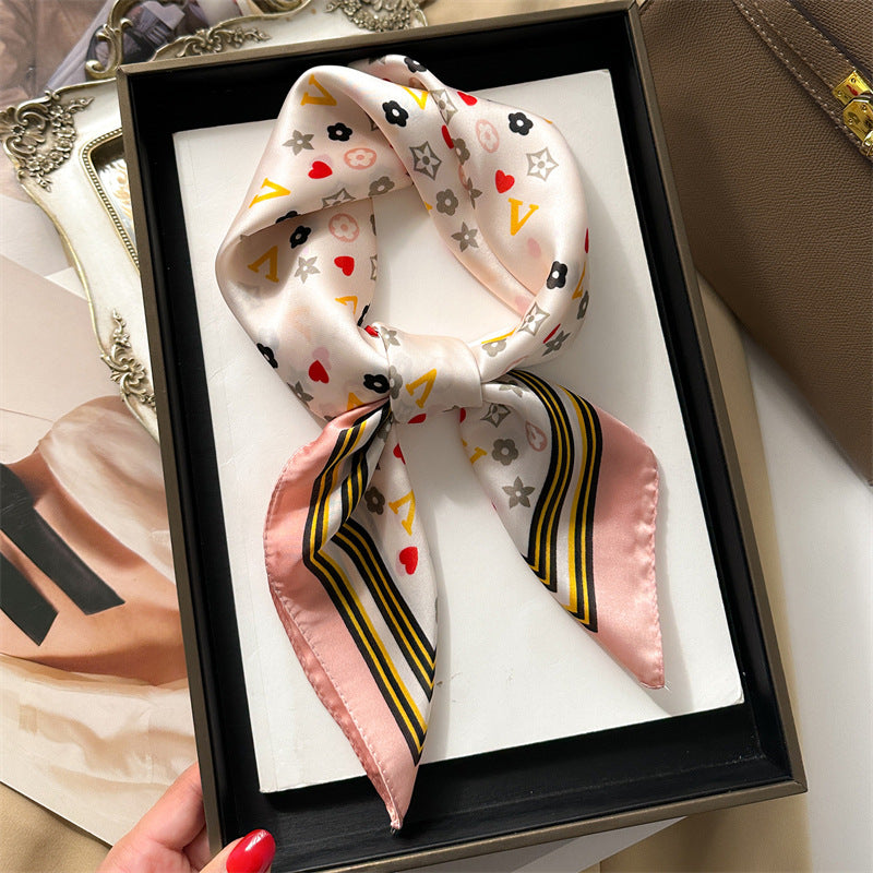 Korean Style 70cm Square Silk Scarf with Letter Print