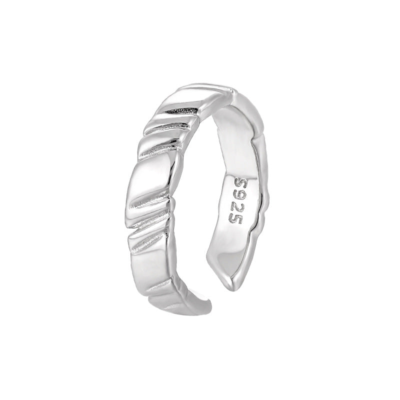 S925 Sterling Silver Ring with Simple Geometric Texture