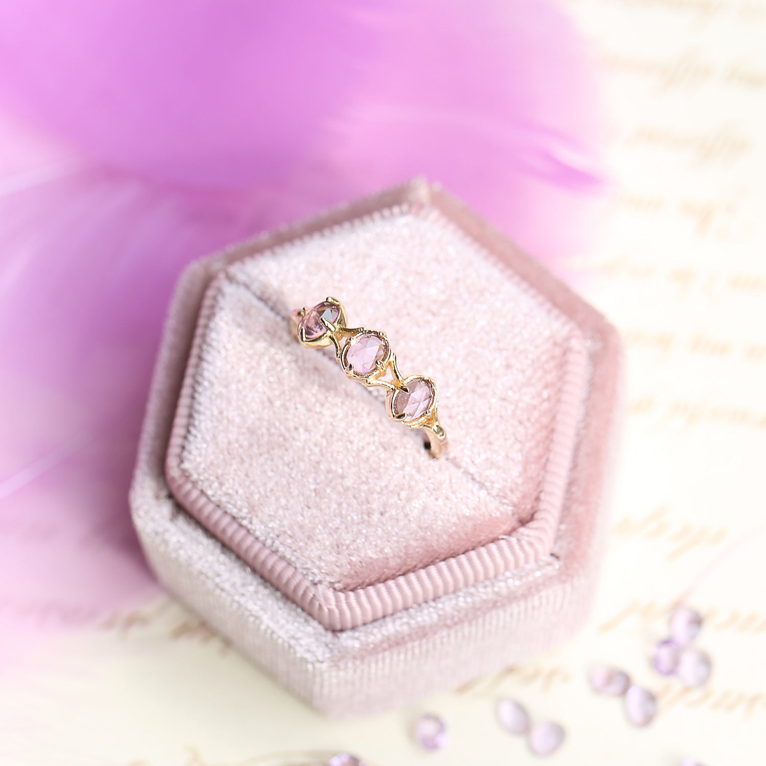 Japanese Style Lavender Amethyst Rose Gold Ring