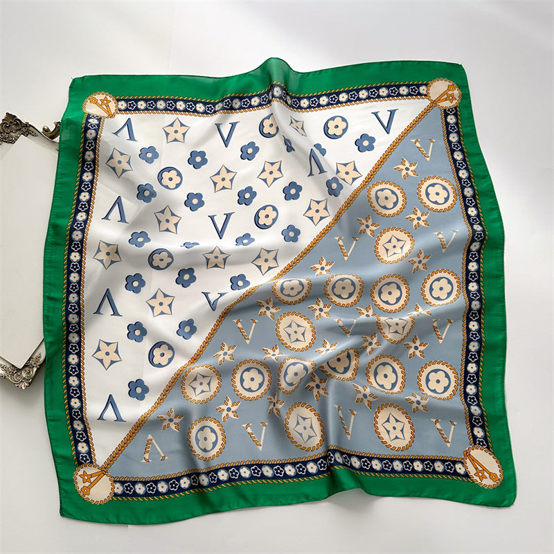 Korean Style 70cm Square Silk Scarf with Letter Print