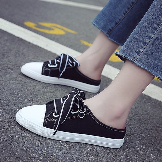 Women's Canvas Slip-On Sneakers with Ribbon Detail