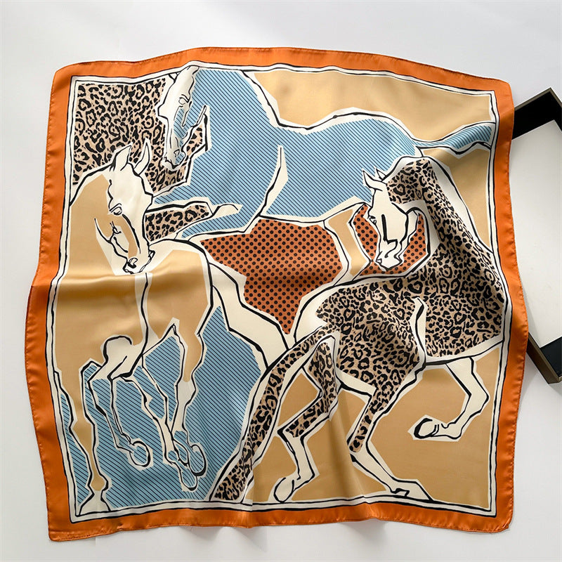 Korean Style 70cm Square Silk Scarf with Letter Print
