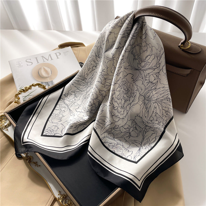 Korean Style 70cm Square Silk Scarf with Letter Print