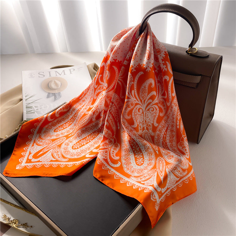 Korean Style 70cm Square Silk Scarf with Letter Print