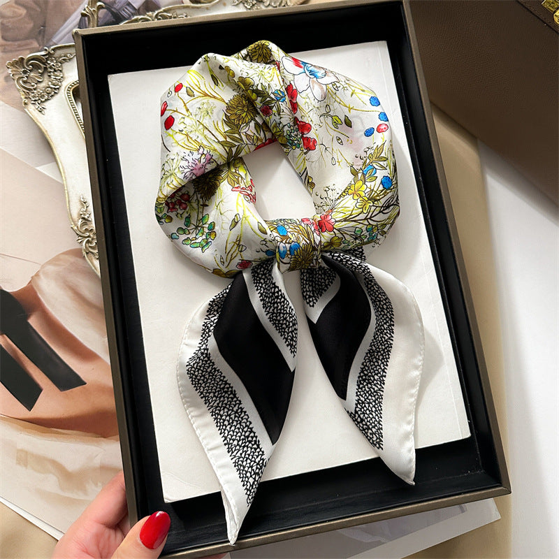Korean Style 70cm Square Silk Scarf with Letter Print