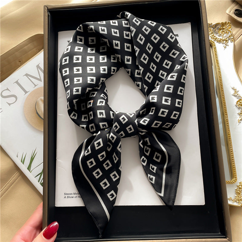 Korean Style 70cm Square Silk Scarf with Letter Print