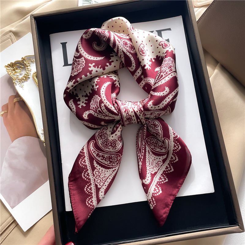 Korean Style 70cm Square Silk Scarf with Letter Print