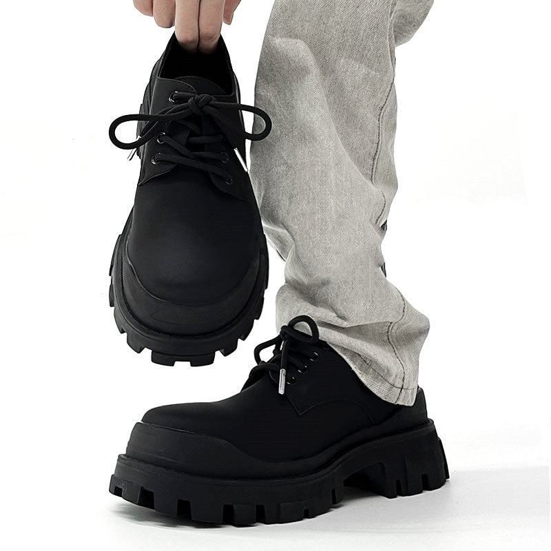 Men's Thick Sole Black Elevated Leather Formal Shoes